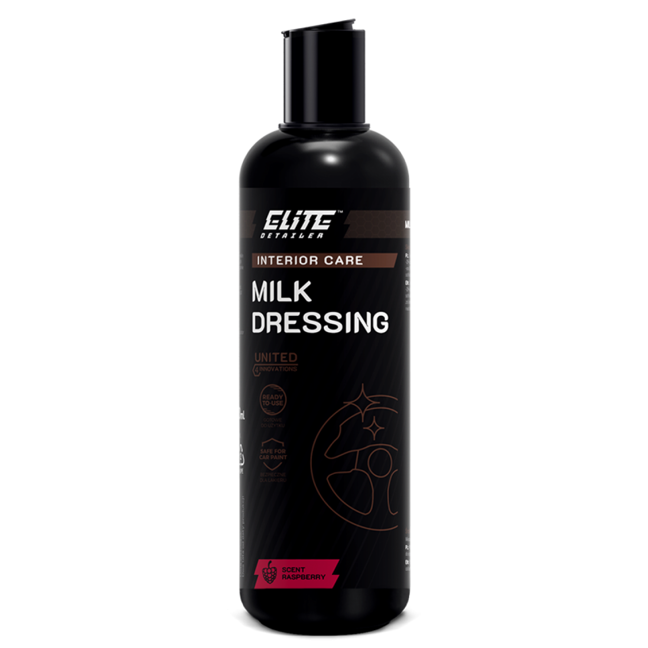 Milk Dressing 500ml - Κρέμα Φροντίδας Πλαστικών με Άρωμα Βατόμουρο, Αντιστατική Δράση και UV Προστασία