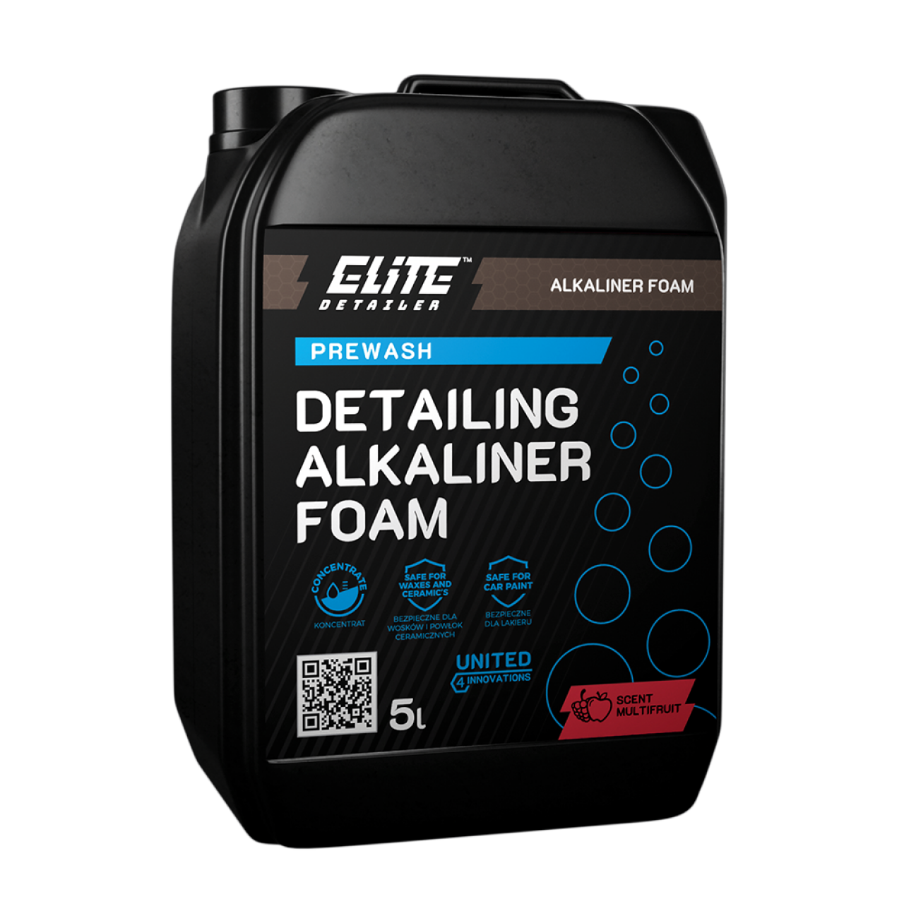 Ενεργός Αφρός Detailing Alkaliner Foam 5L , Ιδιαίτερα συμπυκνωμένος ενεργός αφρός με άρωμα πολλών φρούτων και ελαφρώς αλκαλικό pH.  Δημιουργεί έναν παχύρρευστο αφρό με κρεμώδη σύσταση. Χάρη στην υψηλή περιεκτικότητα σε επιφανειοδραστικές