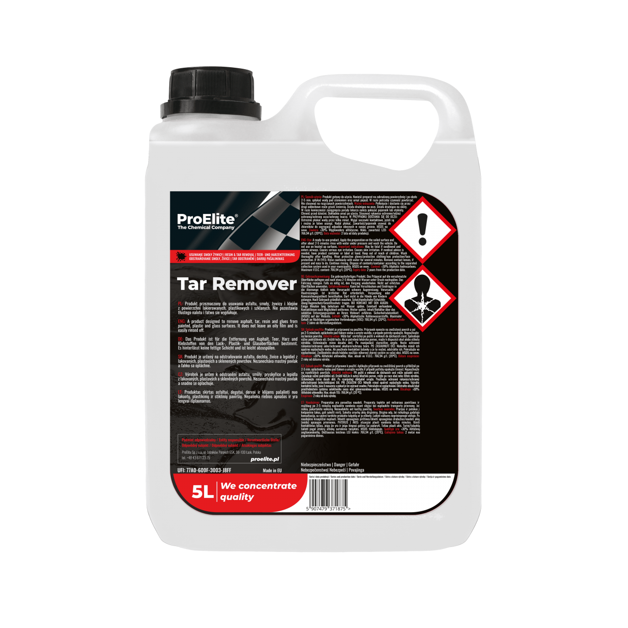 ProElite Tar Remover 5L Αποτελεσματική Αφαίρεση Ρετσίνας, Σμόλας και Ασφάλτου από Επιφάνειες Οχημάτων